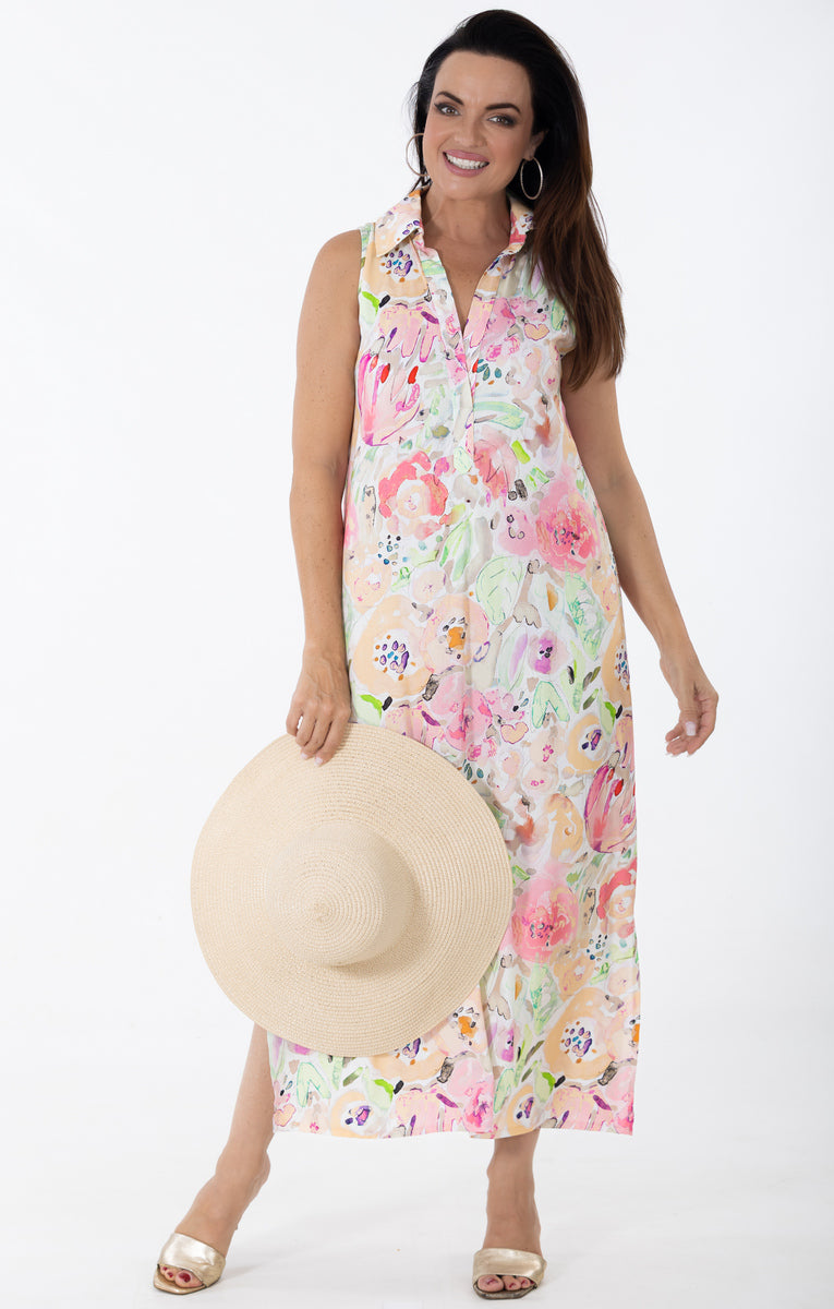 Cutaway Collared Maxi | Water Bouquet