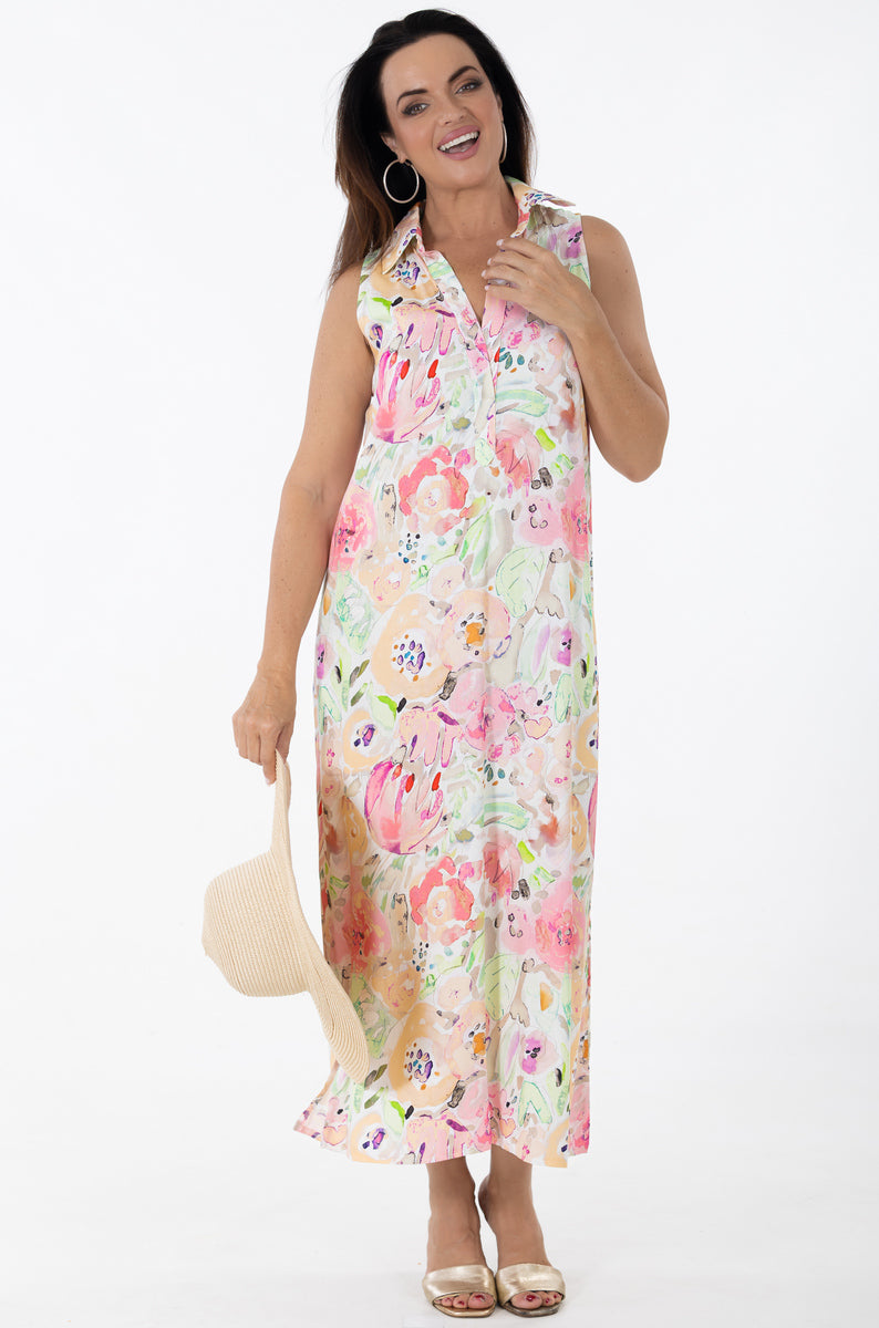 Cutaway Collar Maxi Dress