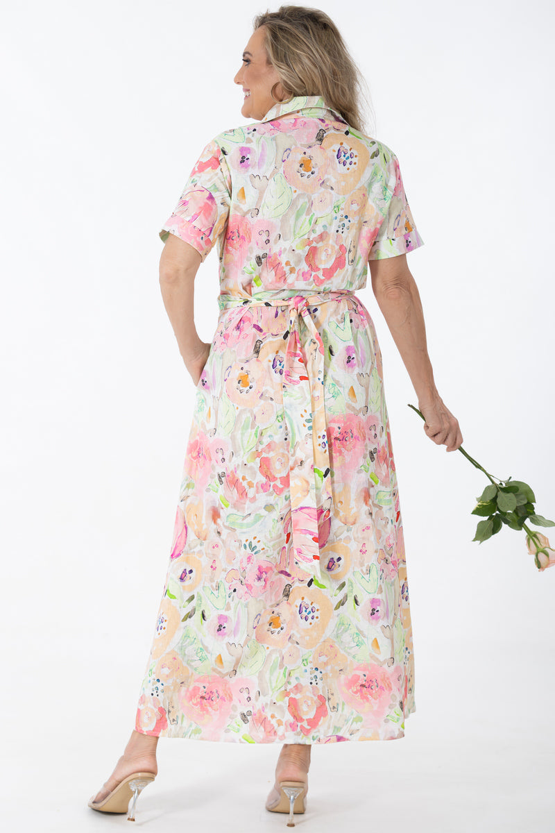 Maxi Wrap Linen Dress | Water Bouquet