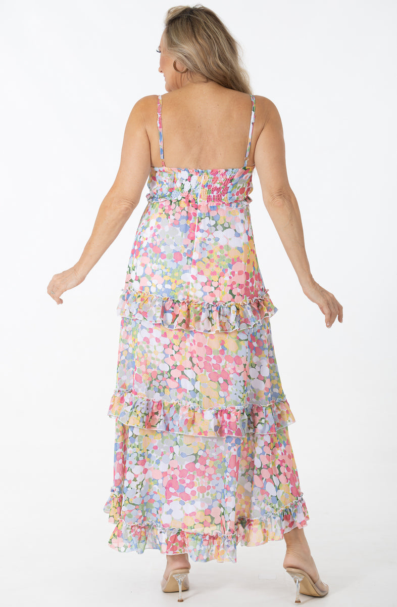 Sheer Maxi Flounce Dress | Sparkling Blooms