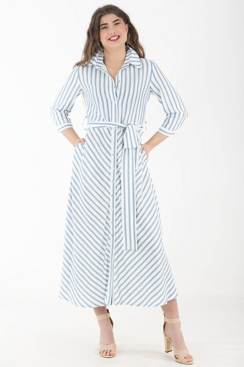 red short dress Diagonal Shirtwaist Dress – Blue Stripe – Calypso