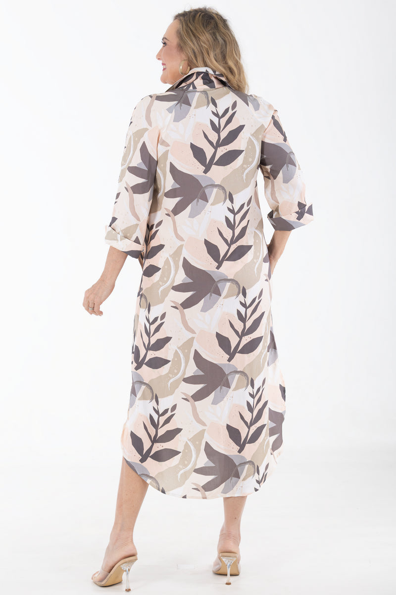 Raglan Button Through Maxi Dress | Abstract Floral