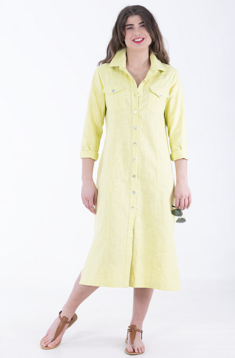 Classic Panel Maxi Button-Through Dress | Flax Calypso Classic Panel Maxi Button-Through Dress | Flax Calypso