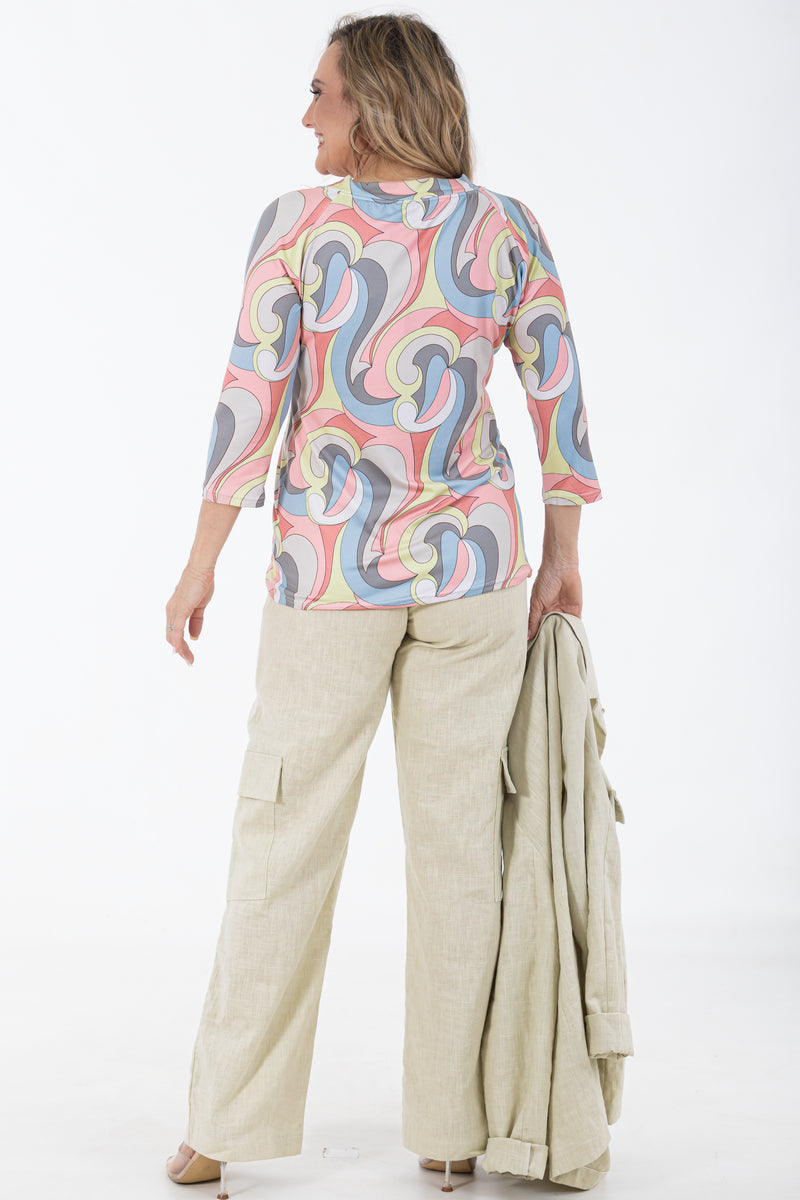 V-Neck Tee – 3/4 Sleeve Top | Pucci Swirl