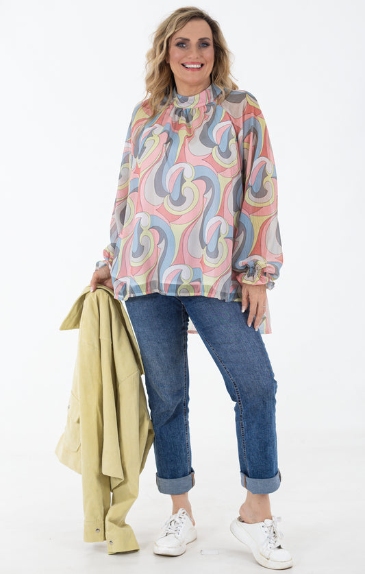 Sheer Gauged Neck Blouse | Pucci Swirl