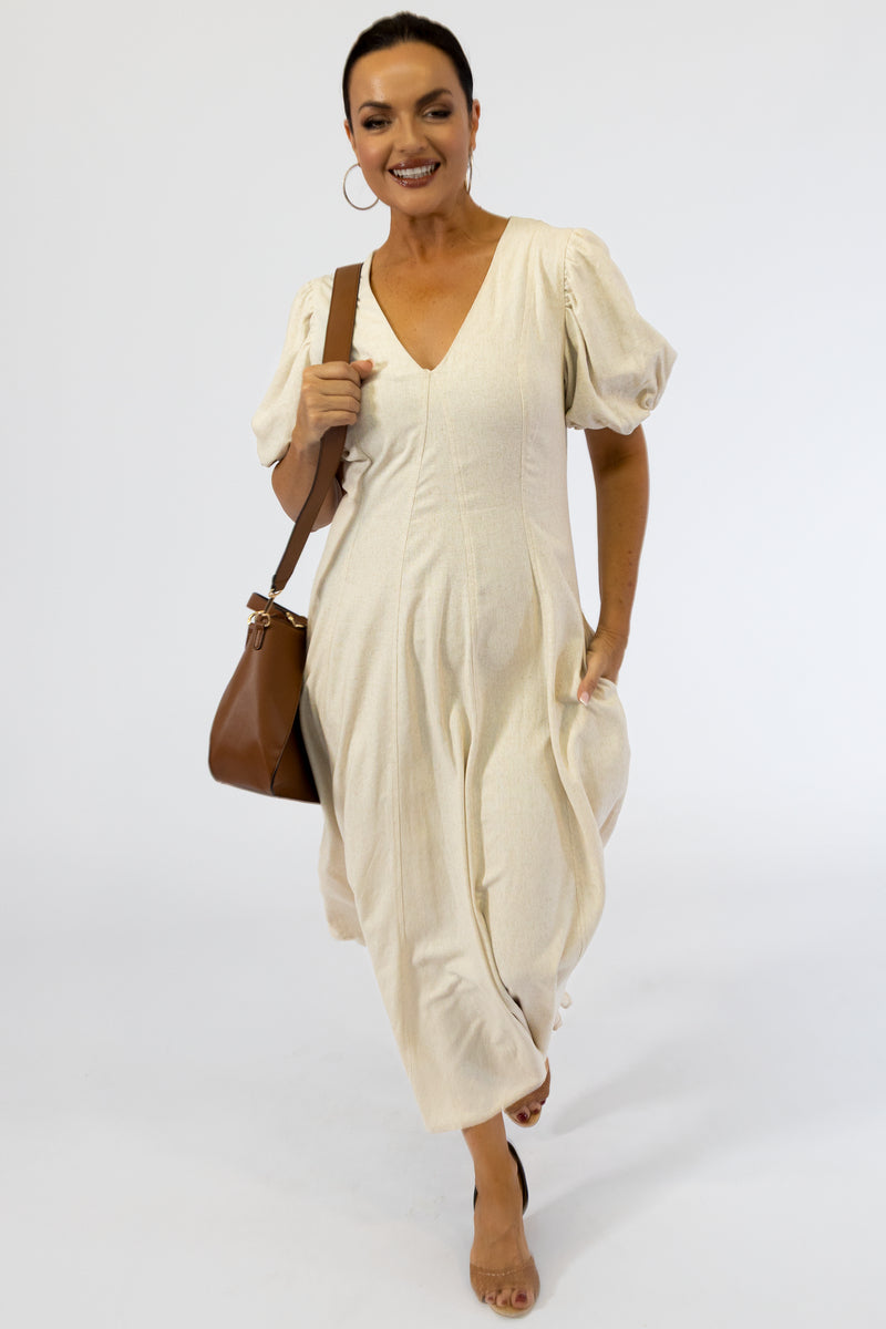 Multi Panel Maxi Linen Dress | Champagne