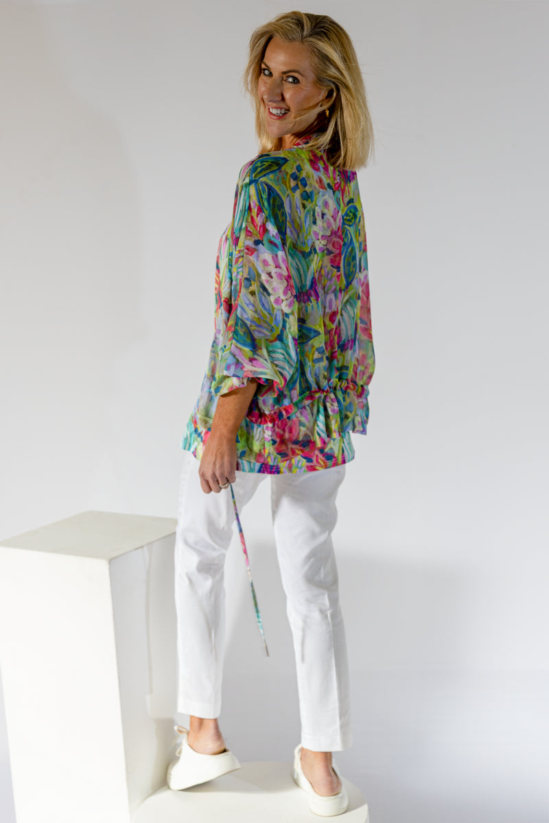 Sheer Dolman Zip Thru Jacket | Vibrant Floral
