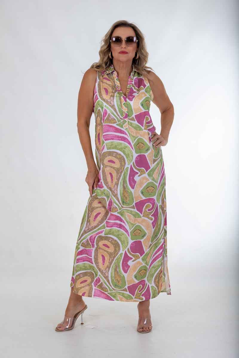 Cutaway Collar Maxi Dress