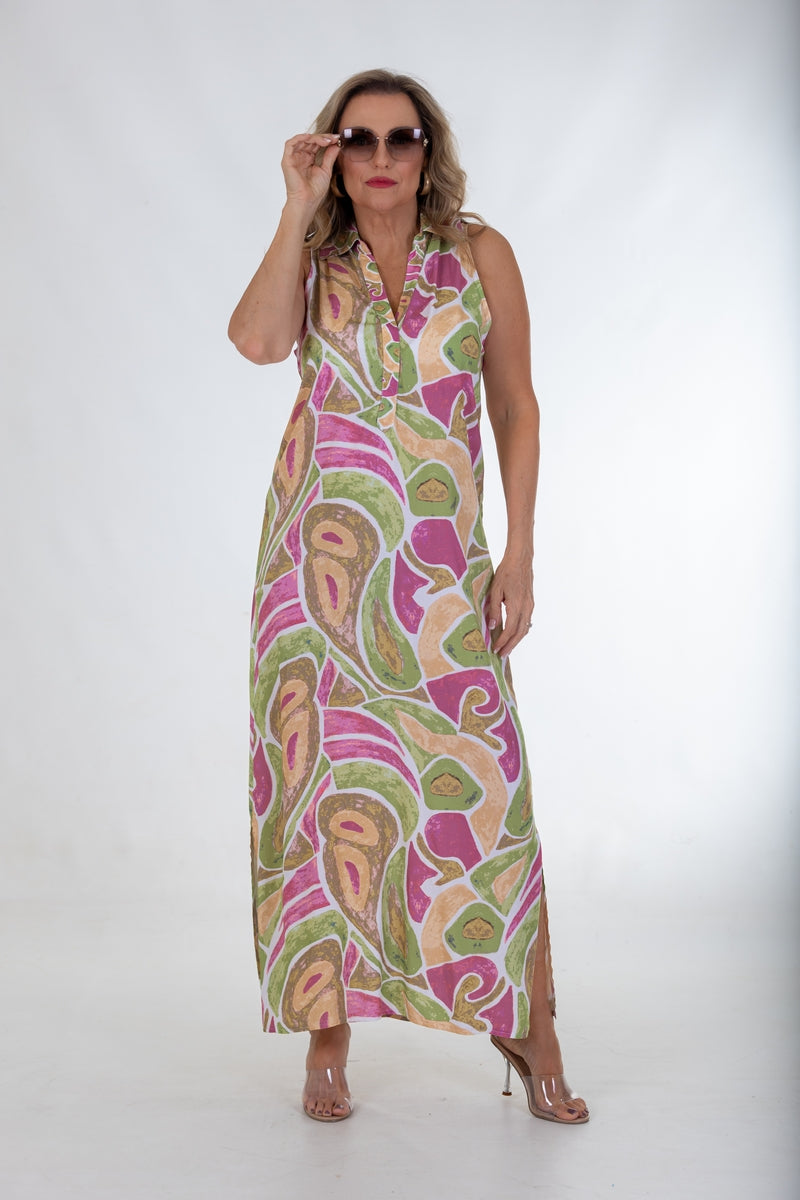 Cutaway Collar Maxi Dress