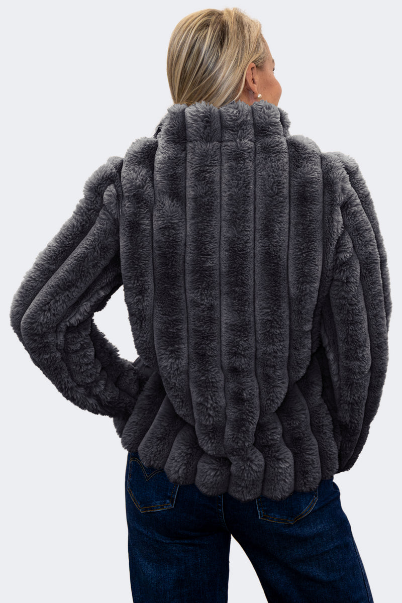 Black | Luxe Plush Faux Fur Zip Jacket