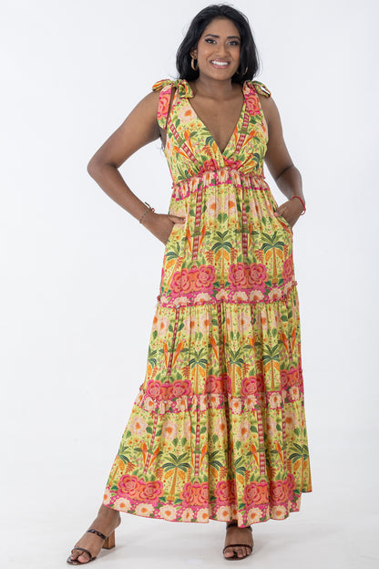 Tie Shoulder Maxi Tier Dress | Jaipur Garden