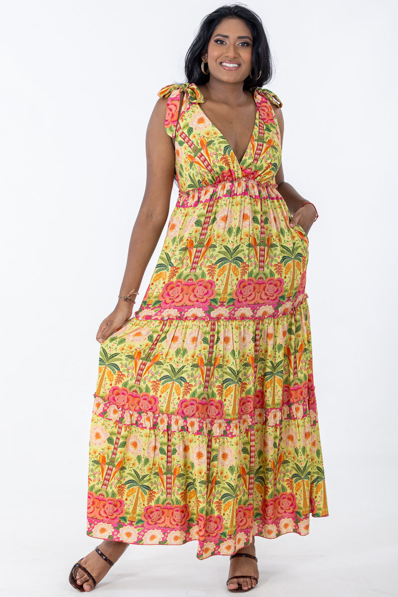 Tie Shoulder Maxi Tier Dress | Jaipur Garden