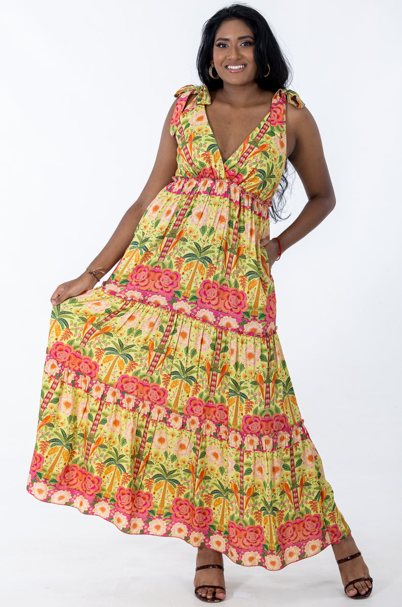 Tie Shoulder Maxi Tier Dress | Jaipur Garden