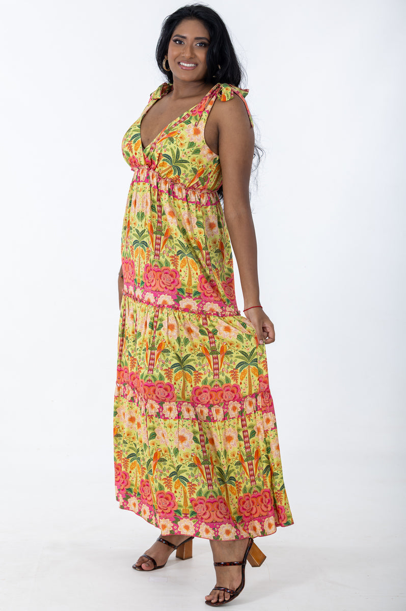 Tie Shoulder Maxi Tier Dress | Jaipur Garden