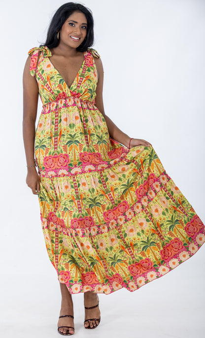 Tie Shoulder Maxi Tier Dress | Jaipur Garden