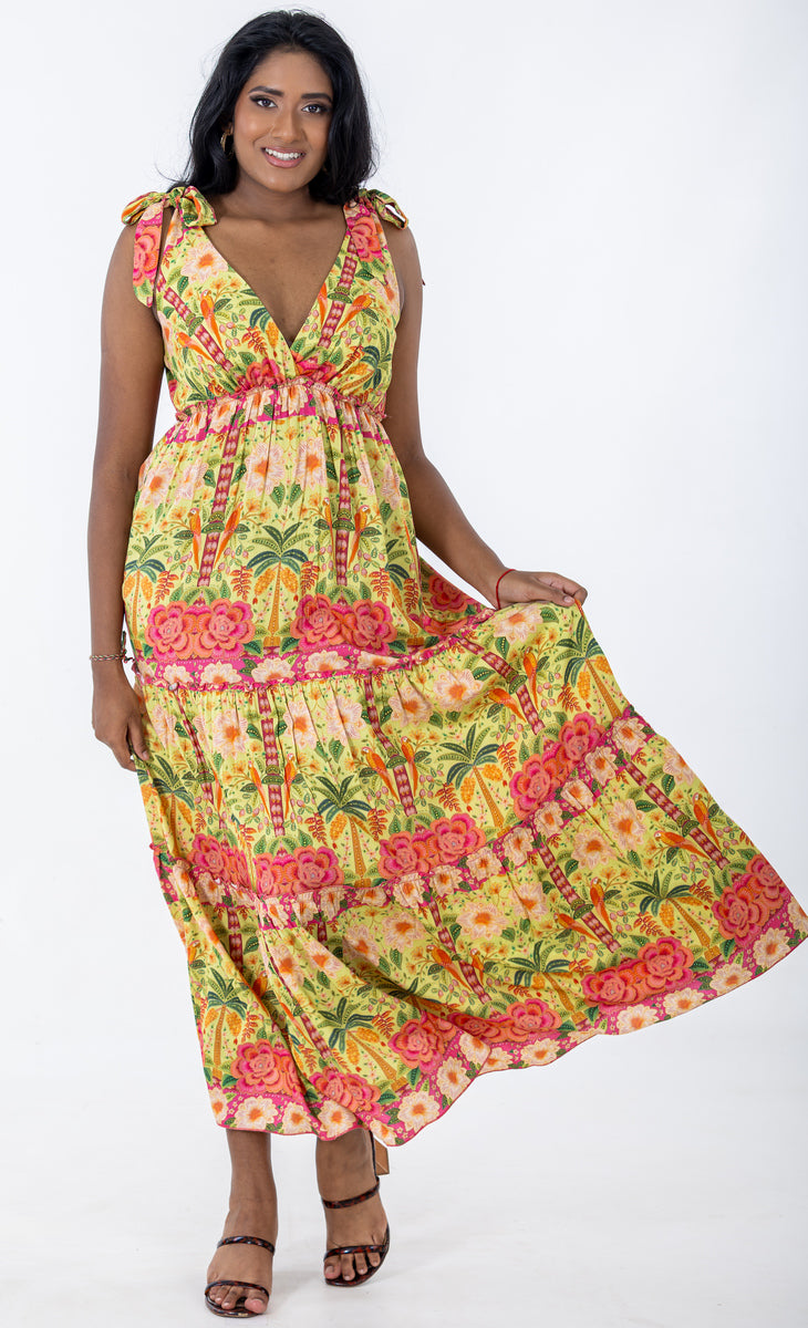 Tie Shoulder Maxi Tier Dress | Jaipur Garden