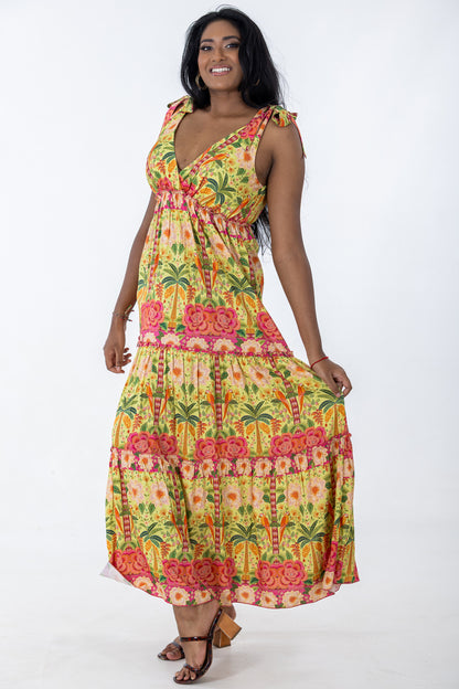 Tie Shoulder Maxi Tier Dress | Jaipur Garden