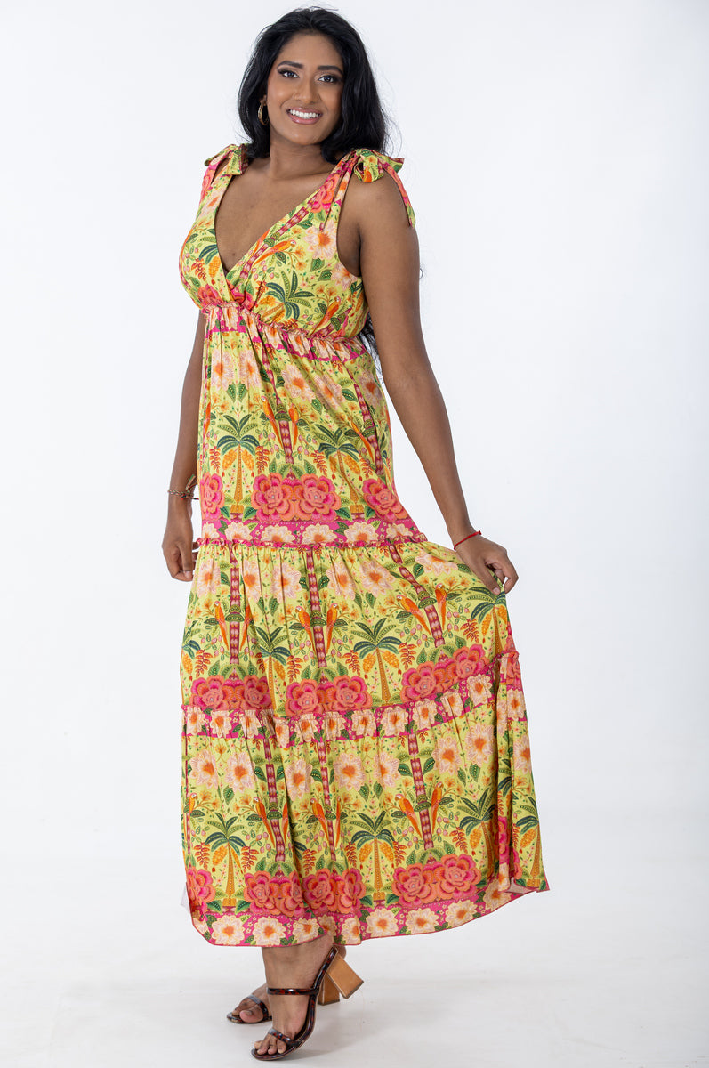 Tie Shoulder Maxi Tier Dress | Jaipur Garden