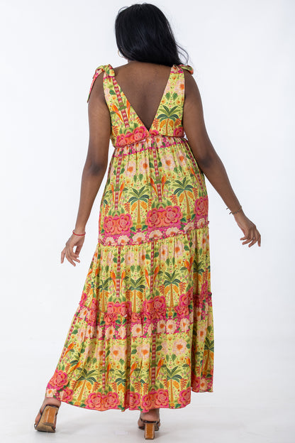 Tie Shoulder Maxi Tier Dress | Jaipur Garden