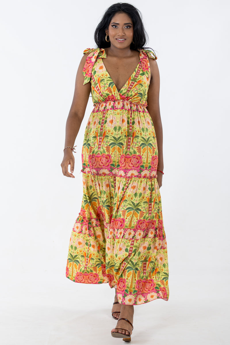 Tie Shoulder Maxi Tier Dress | Jaipur Garden