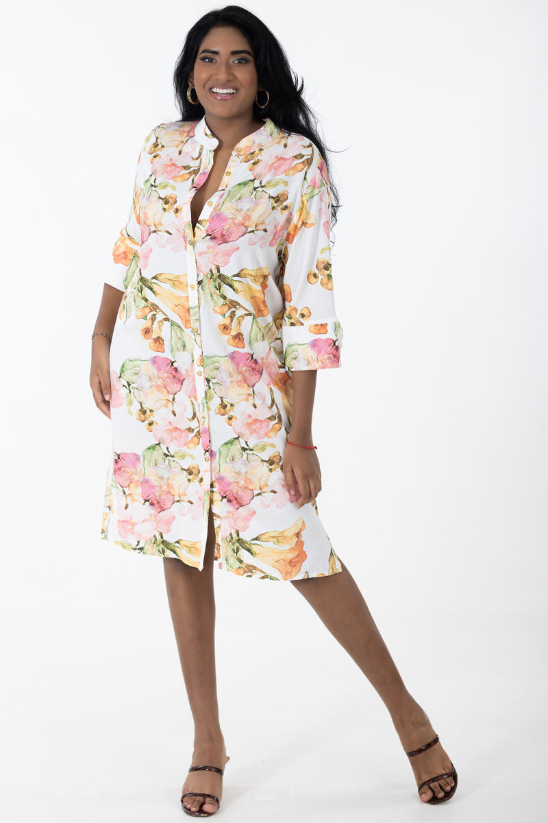 Button Through Midi Mandarin Dress | Tuberose