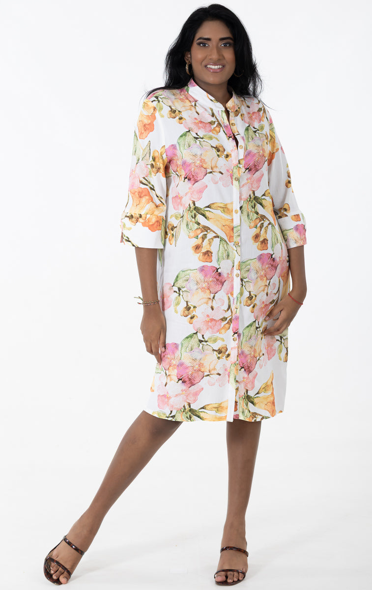 Button Through Midi Mandarin Dress | Tuberose