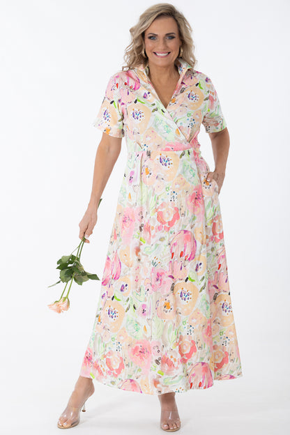 Maxi Wrap Linen Dress | Water Bouquet