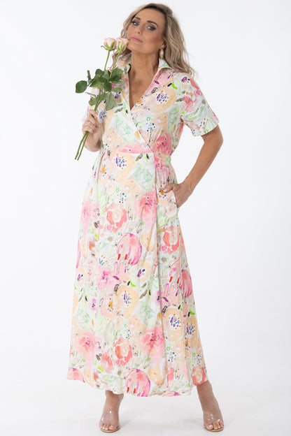Maxi Wrap Linen Dress | Water Bouquet
