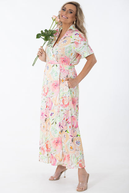 Maxi Wrap Linen Dress | Water Bouquet