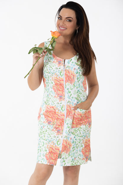 Classic Stretch Zip-Thru Midi Sundress | Flora Leopard