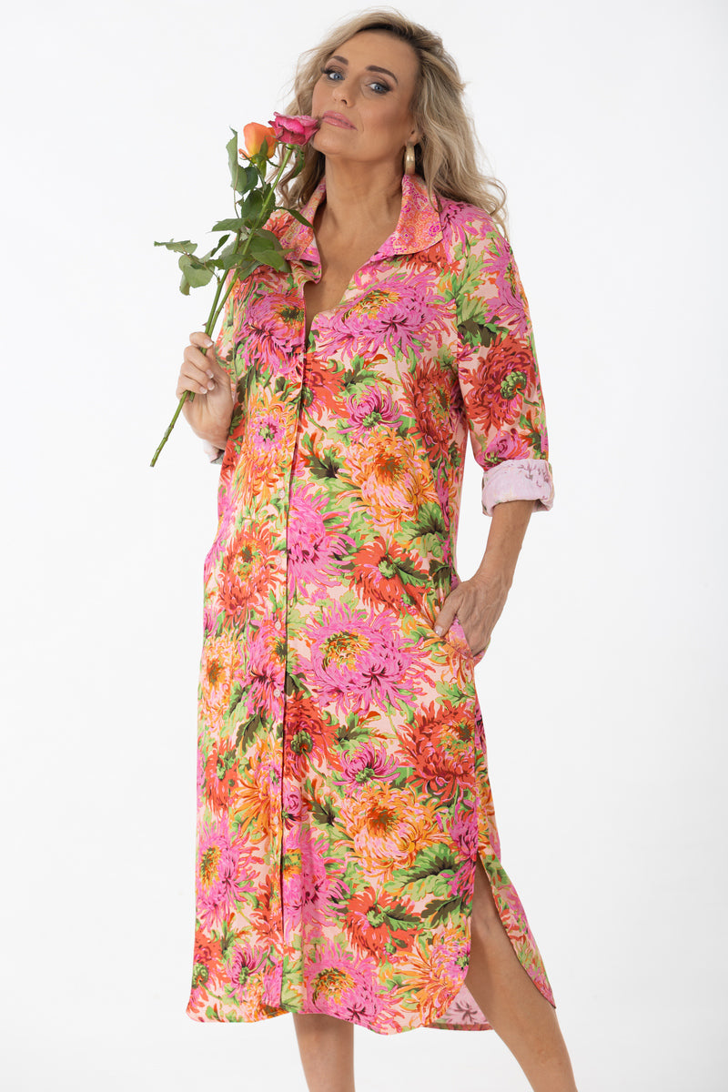 Raglan Button Thru Dress | Chrysanthemum