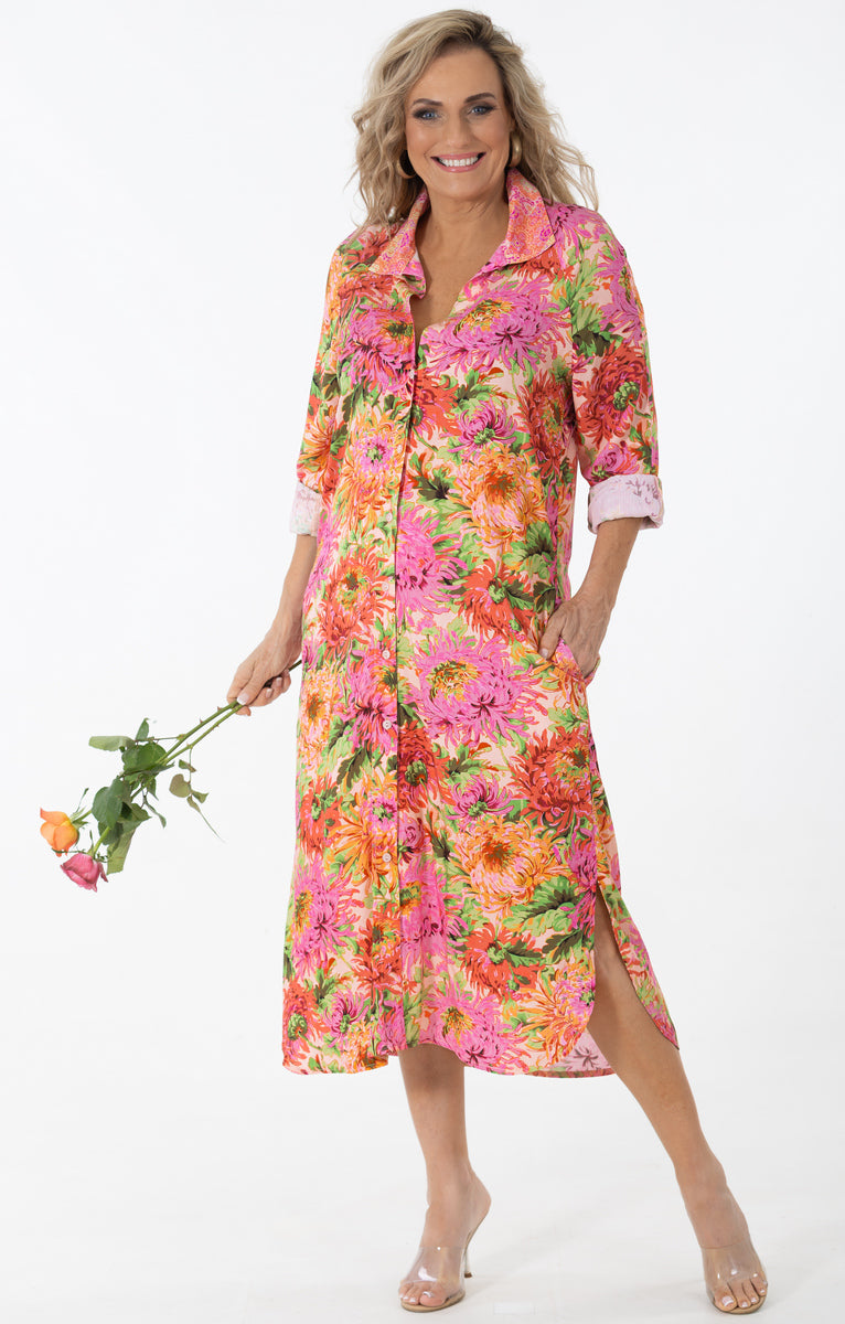 Raglan Button Thru Dress | Chrysanthemum