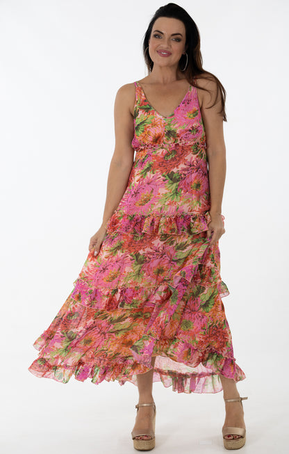 Sheer Maxi Flounce Dress | Chrysanthemum