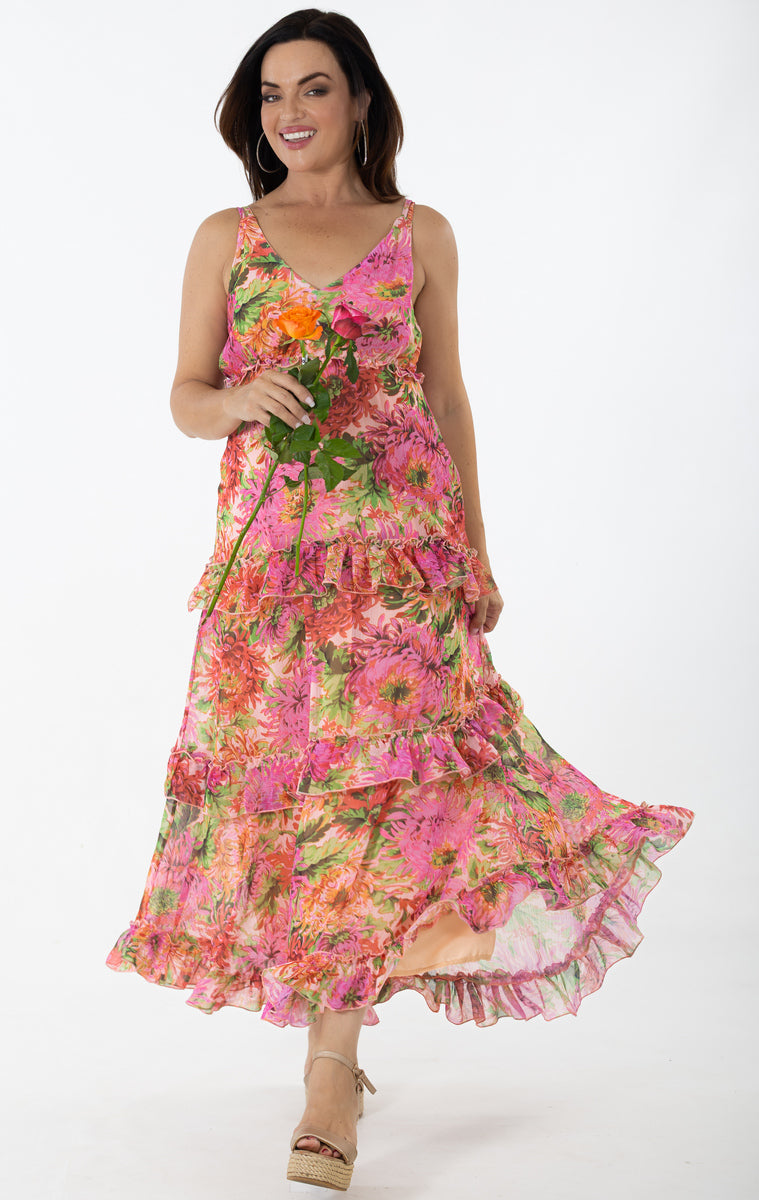 Sheer Maxi Flounce Dress | Chrysanthemum