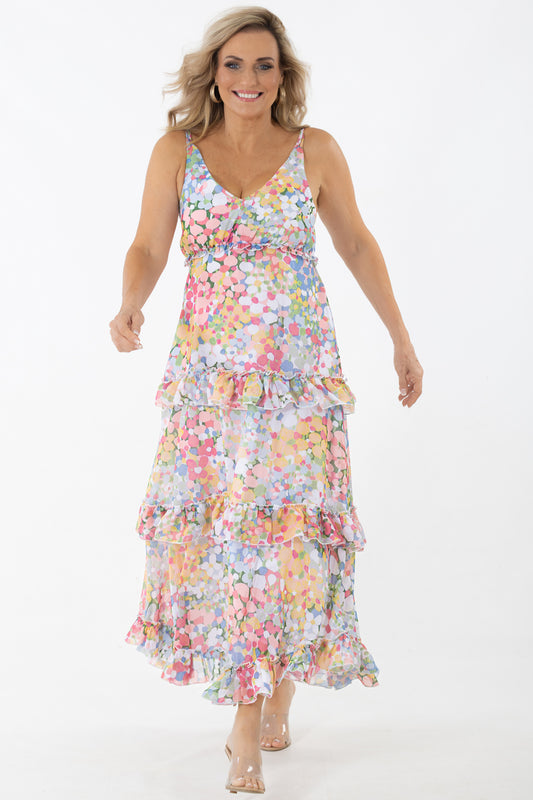 Sheer Maxi Flounce Dress | Sparkling Blooms