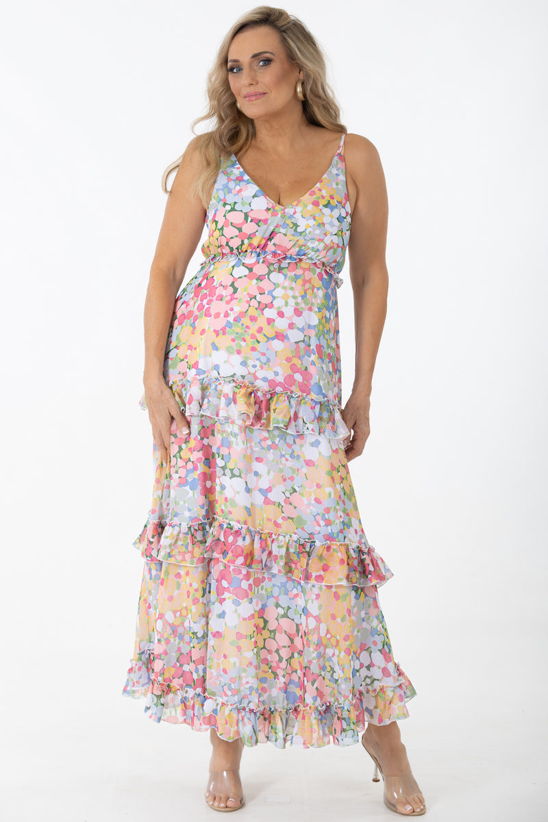 Sheer Maxi Flounce Dress | Sparkling Blooms
