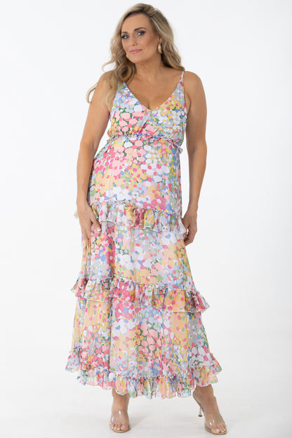 Sheer Maxi Flounce Dress | Sparkling Blooms