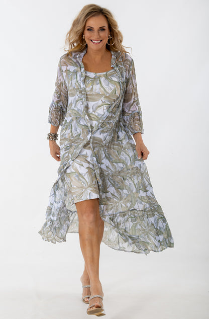 Sheer Scrunch Dress | Metallic Leaves