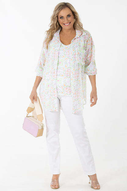 Sheer Button Through Blouse | Sorbet Geo