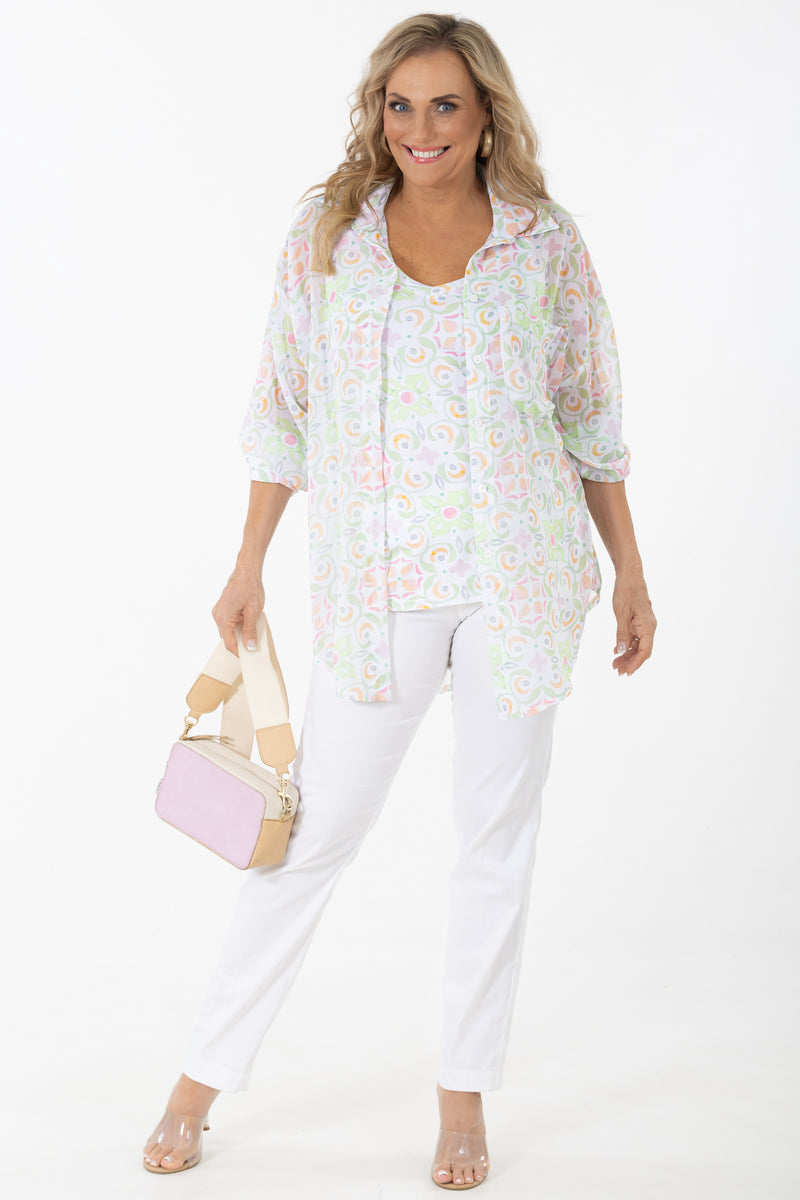 Sheer Button Through Blouse | Sorbet Geo