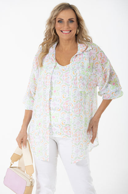 Sheer Button Through Blouse | Sorbet Geo