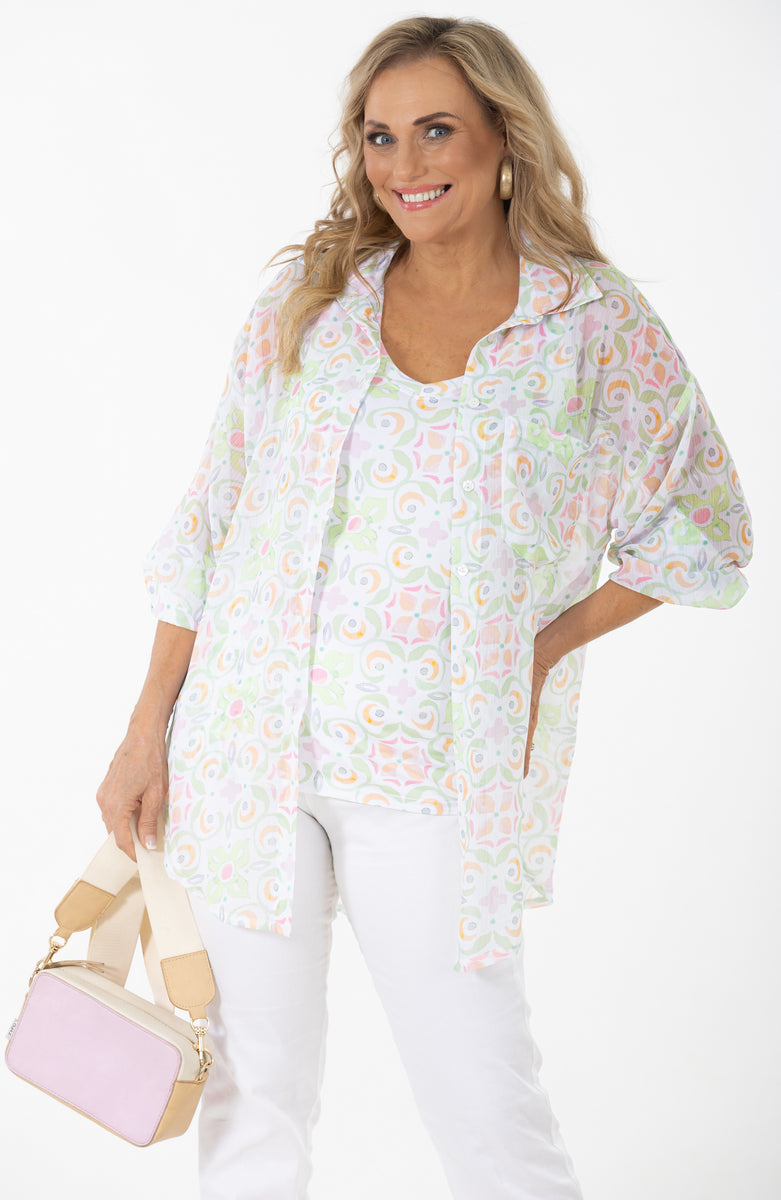 Sheer Button Through Blouse | Sorbet Geo