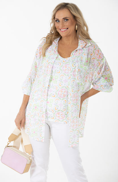 Sheer Button Through Blouse | Sorbet Geo