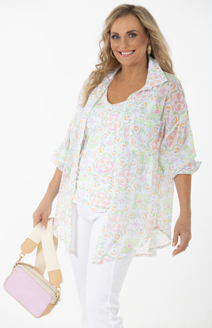 Sheer Button Through Blouse | Sorbet Geo