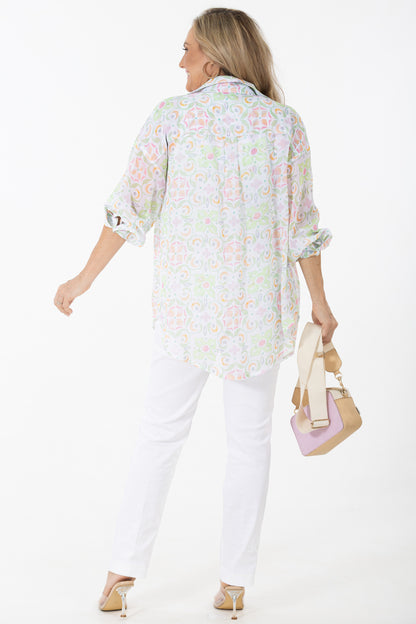 Sheer Button Through Blouse | Sorbet Geo