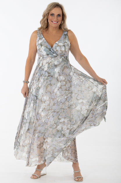 X-Over Bodice Occasion Dress | Metallic Hydrangea