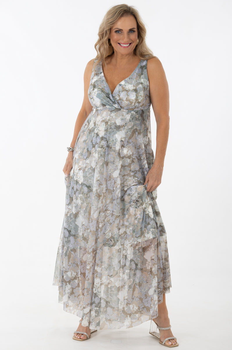 X-Over Bodice Occasion Dress | Metallic Hydrangea