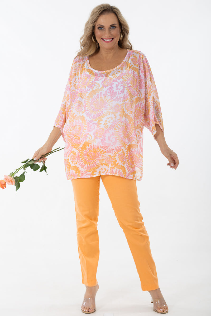 Boat Neck Kaftan Tunic | Coral/Frappe Shells
