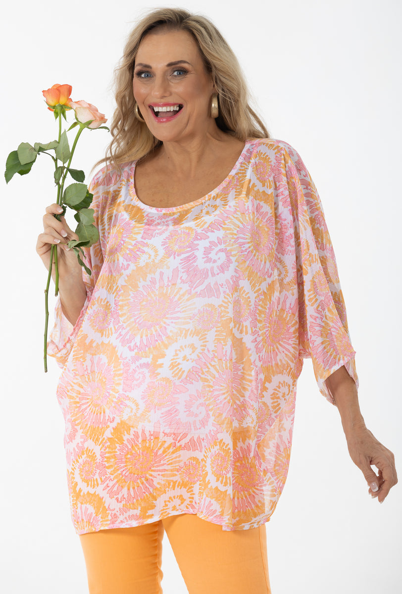 Boat Neck Kaftan Tunic | Coral/Frappe Shells