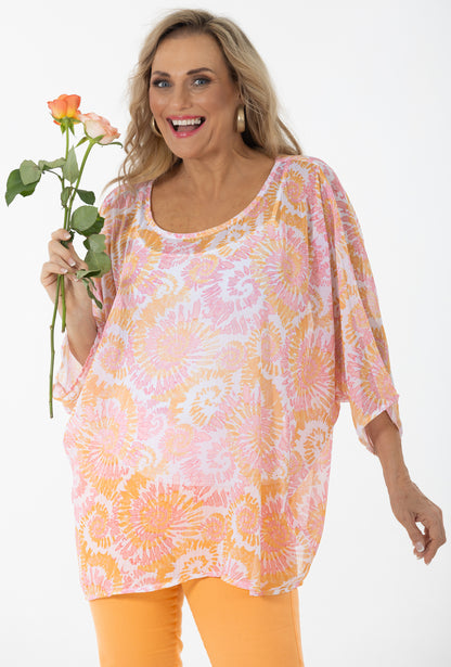Boat Neck Kaftan Tunic | Coral/Frappe Shells